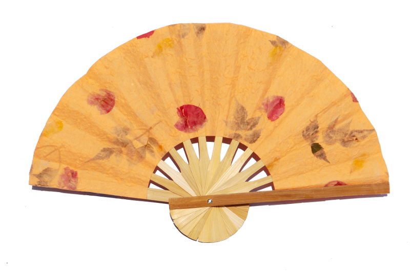 Pressed flowers in Coral paper wedding fan