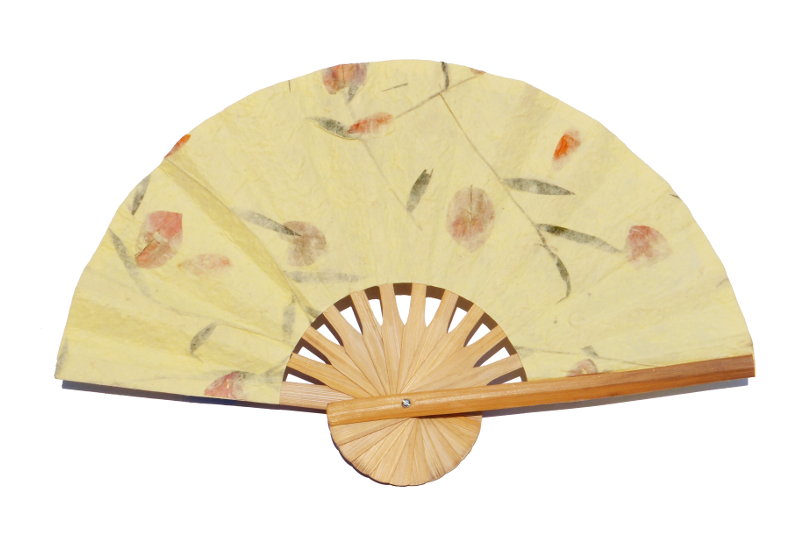 Pressed flowers in LemonChiffon paper wedding fan