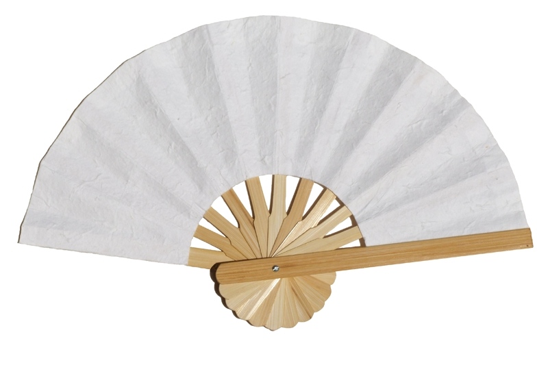 Paper wedding fan in solid color White. Handmade with bamboo and mulberry paper.