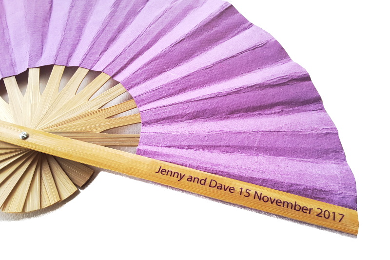Clear Sticker Names and Date on a Solid Color Paper Wedding Fan