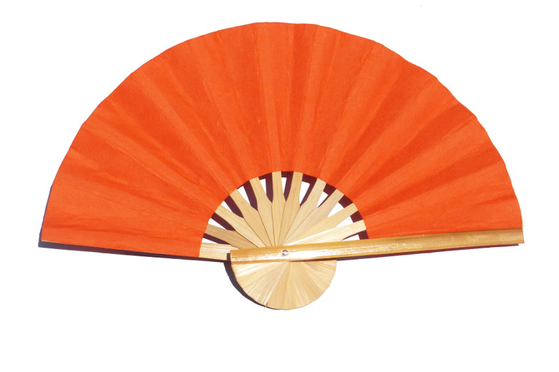 Paper wedding fan in solid color Deep OrangeRed. Handmade with bamboo and mulberry paper.