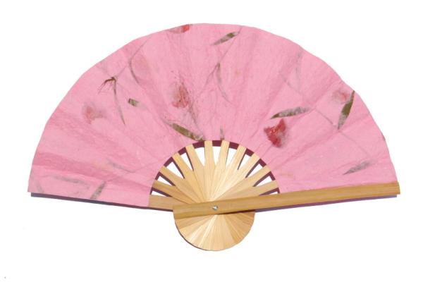 Pressed flowers in Light Pink paper wedding fan