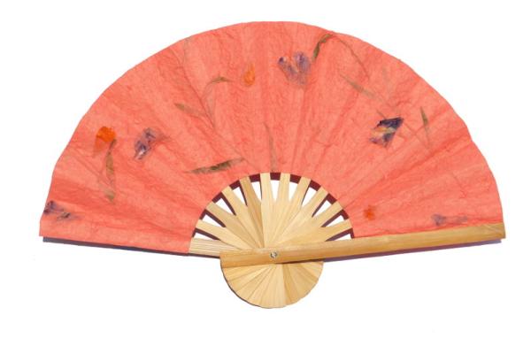 Pressed flowers in Tomato paper wedding fan