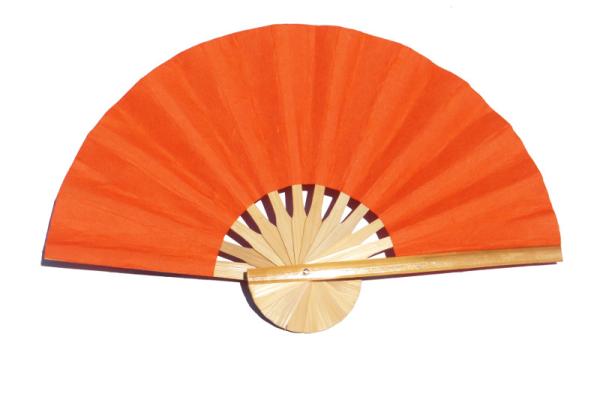 Paper wedding fan in solid color Deep OrangeRed. Handmade with bamboo and mulberry paper.