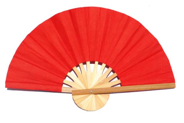 Paper wedding fan in solid color Red. Handmade with bamboo and mulberry paper.