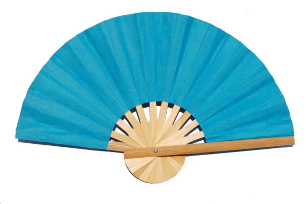 Paper wedding fan in solid color SkyBlue. Handmade with bamboo and mulberry paper.