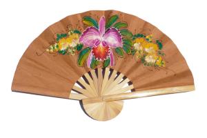 Hand painted One Orchid on Peru paper wedding fan