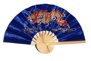 Hand Painted dragon on deep blue silky fabric wedding fan